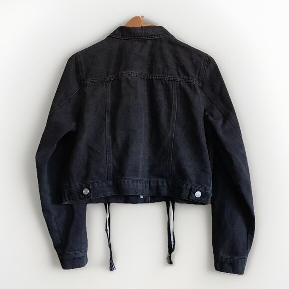 Refuge Lace Up Front Black Denim Jean Jacket Size Large - Picture 3 of 7